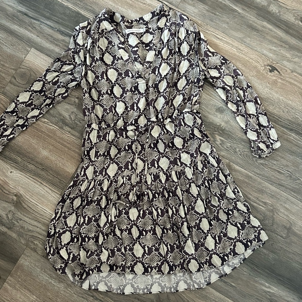 Rebecca minkoff flowy snake print long sleeve mini dress size medium